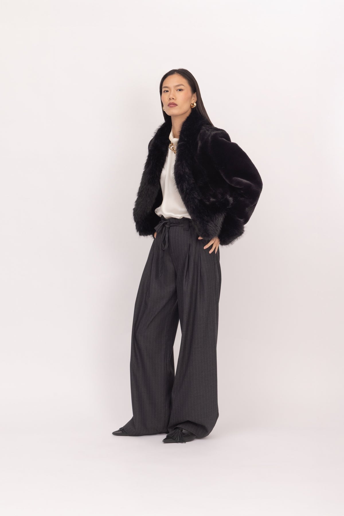 Chaqueta reversible corta efecto piel