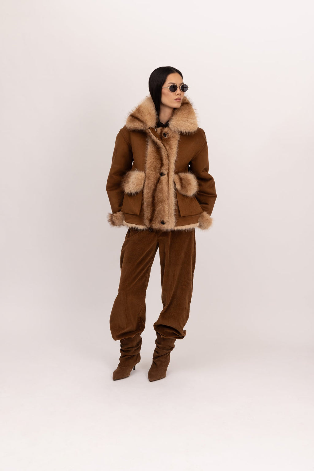 Chaqueta reversible efecto chinchilla marrón claro