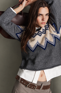 Jersey de punto con dibujo geométrico en gris y azul