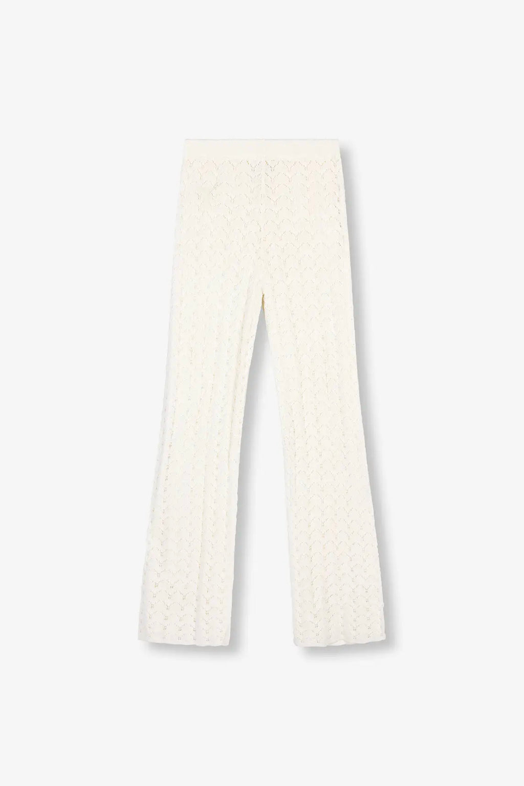 Pantalón wide leg de punto calado color crema