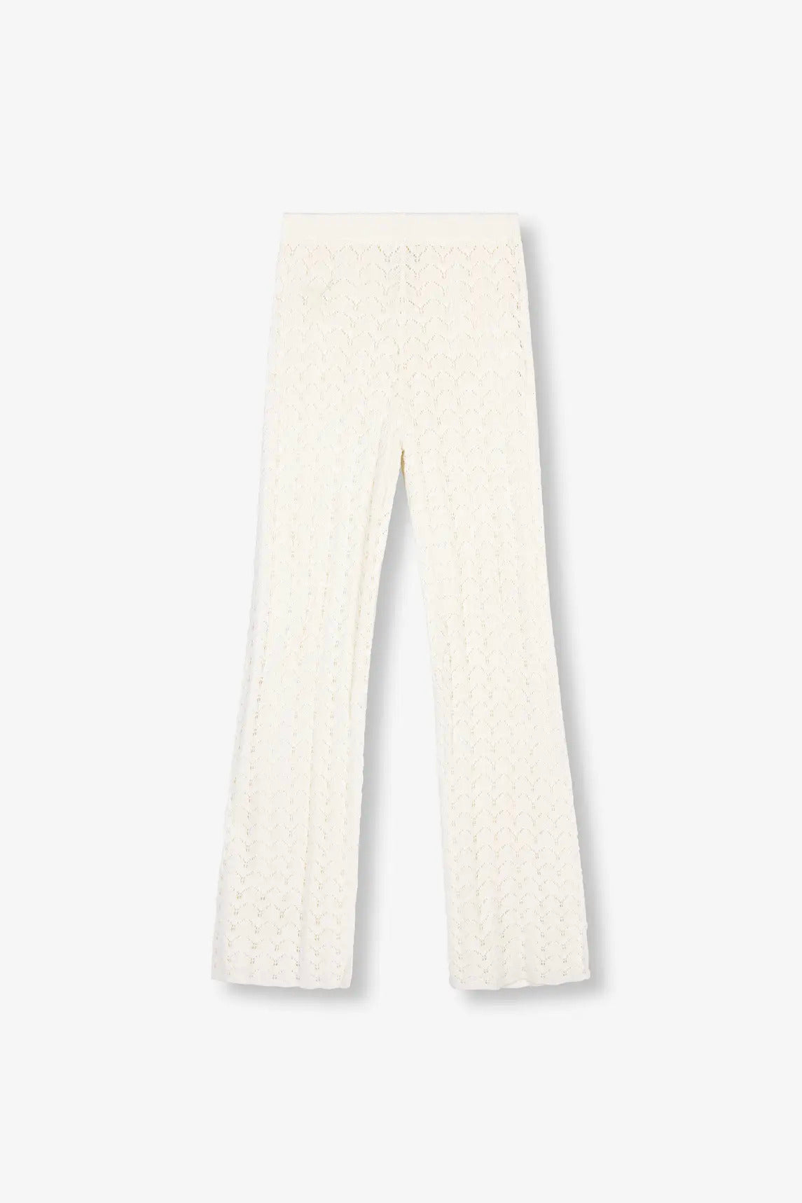 Pantalón wide leg de punto calado color crema