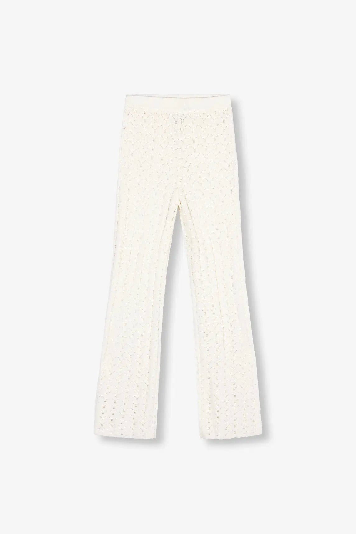 Pantalón wide leg de punto calado color crema