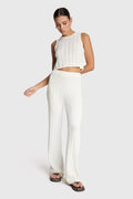 Pantalón wide leg de punto calado color crema