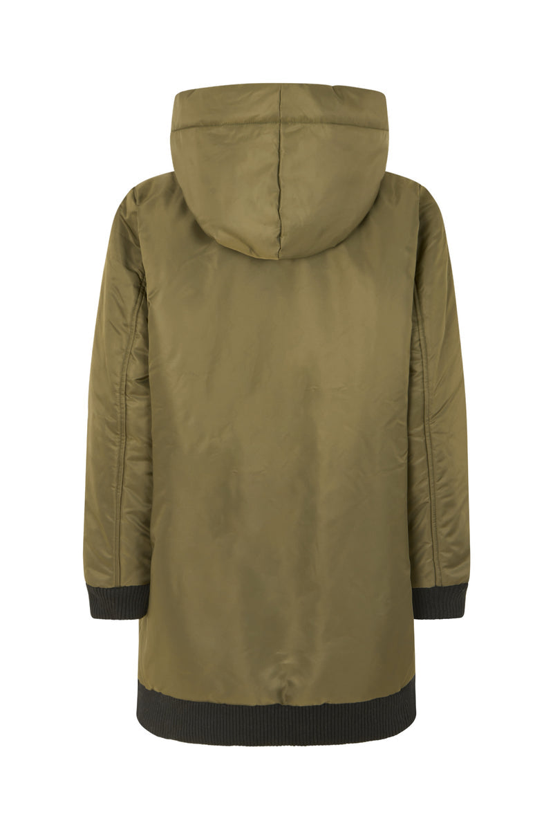 parka acolchada con capucha en verde kaki