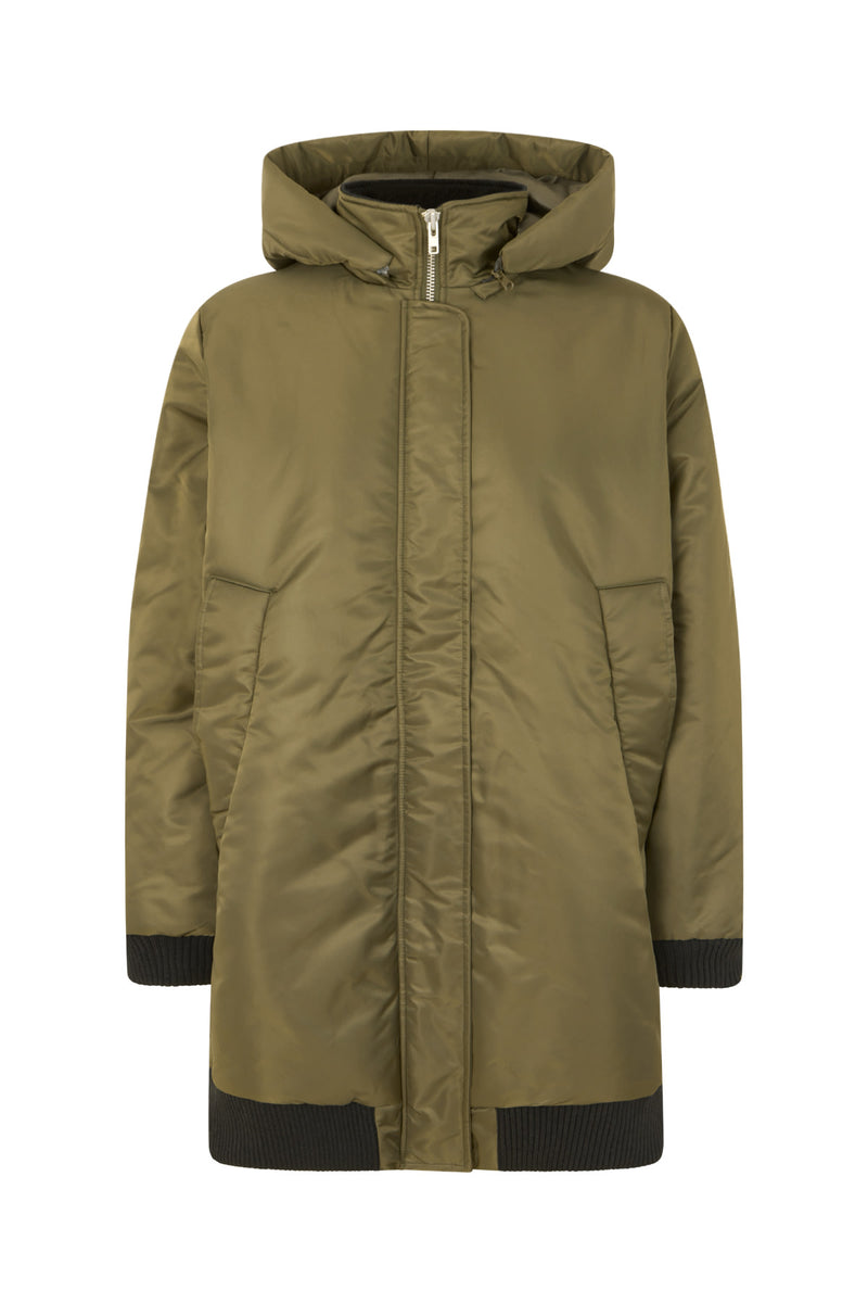 parka acolchada con capucha en verde kaki