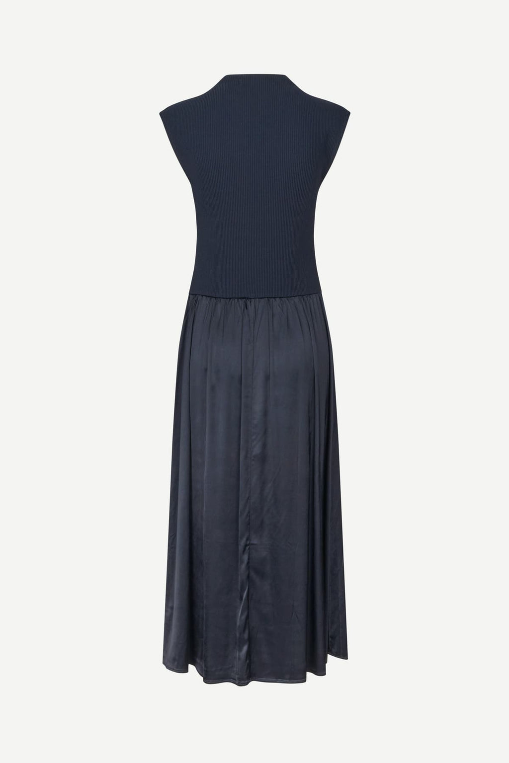 Vestido midi de punto y satén