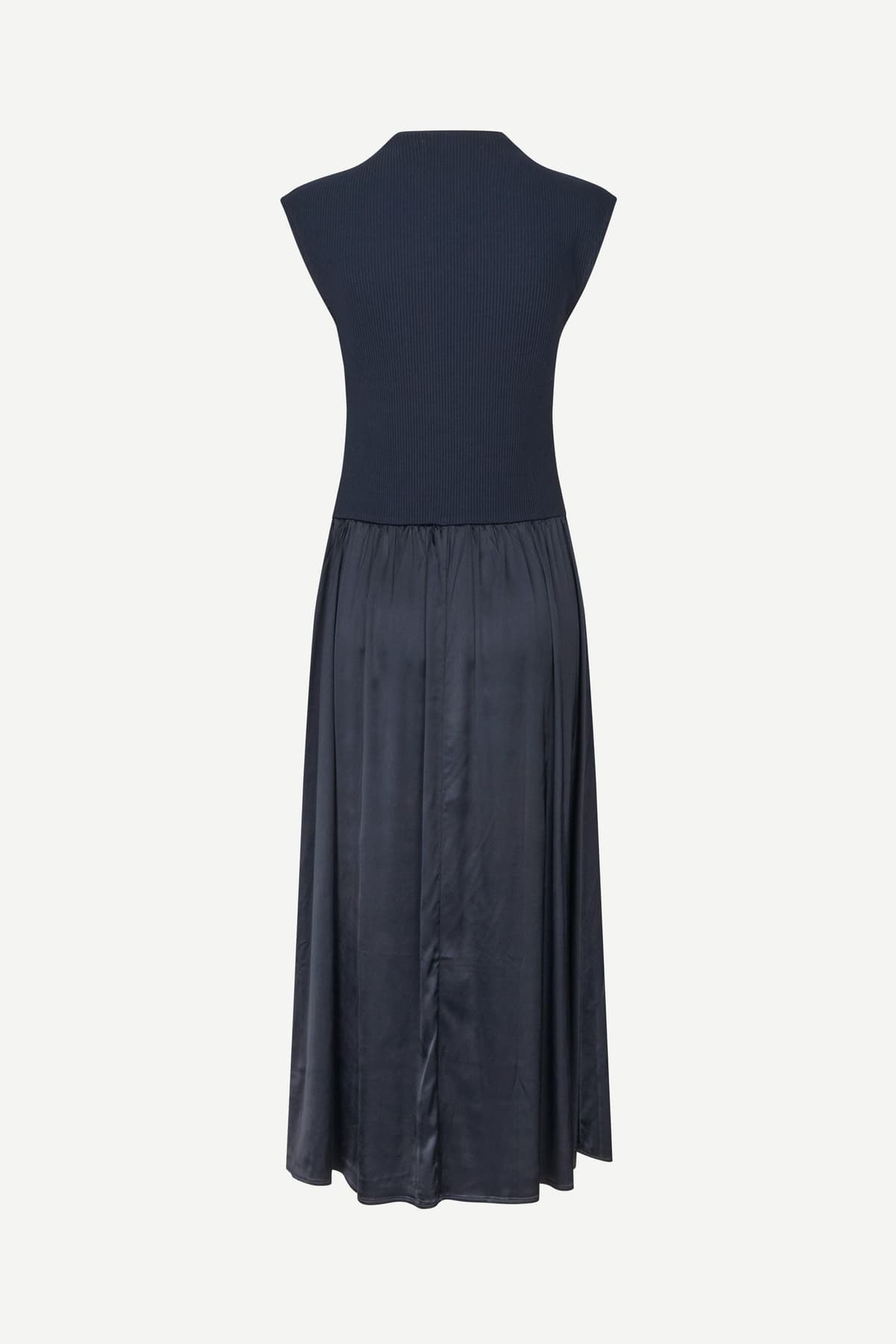 Vestido midi de punto y satén