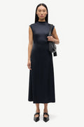 Vestido midi de punto y satén